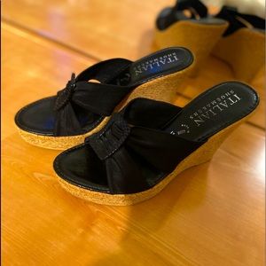 Italian Shoemakers ~ Black Wedge Slip On Sandals